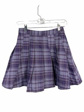 ROMWE Purple Plaid Pleated Mini Skater Skirt XS Y2K Preppy Tennis Schoolgirl